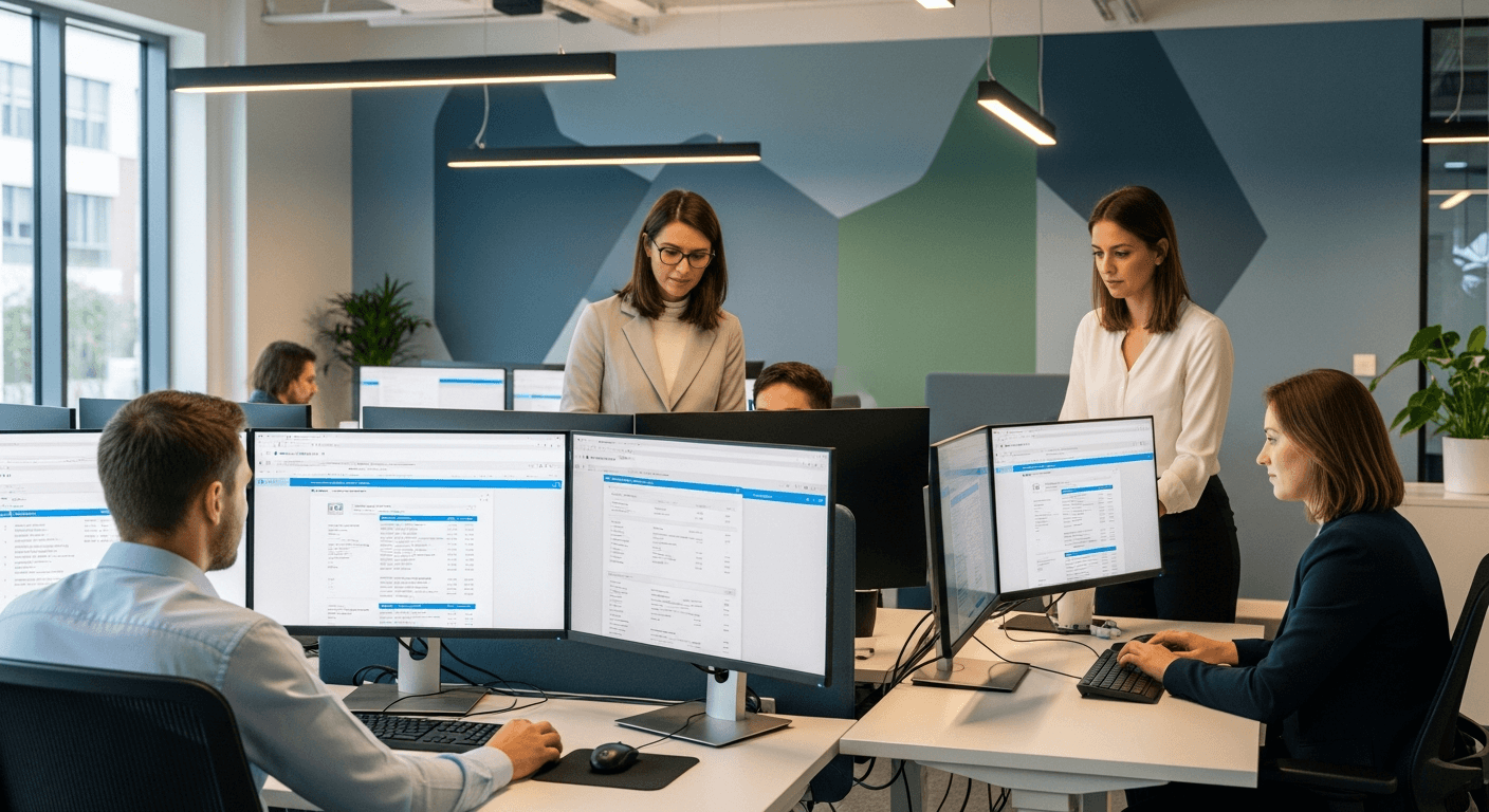 Équipe finance travaillant sur la facturation électronique